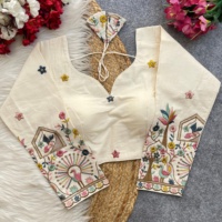 Blus Katun Khadi Murni Cantik Tanpa Lengan Model V-Neck Gaya Formal Musim Panas Rajutan Anti Kusut Anti Susut Bordir Timbul