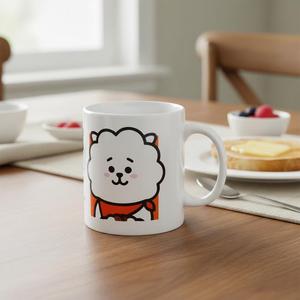 Tazza in ceramica bianca con design BT21 a forma di cartone animato con sciarpa rossa, per caffè o tè - Product Image 5