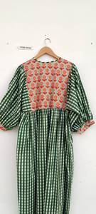 Robe midi en coton imprimé à la main, style bohème, décontractée, tunique d'été - Product Image 3