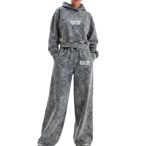 Women Acid Wash Hoodie Set Wide Leg Sweatpants Tracksuit Oversized Women Jogger Set Fashion Streetwear Tracksuit - Product Image 1