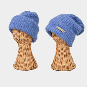 หมวกถักหนาสีทึบสำหรับผู้ชายผู้หญิงผ้ากำมะหยี่อบอุ่นตัวอักษรขี่จักรยานกลางแจ้งโลโก้ตามสั่ง - Product Image 3