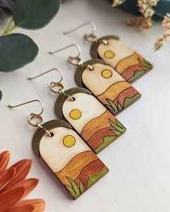 GEOMETRIC SHAPE Hot Gold Foil <b>Black</b> White Resin <b>Heart</b> Shape Earrings Square Round Geometric Wooden Resin Drop Earrings - Product Image 1