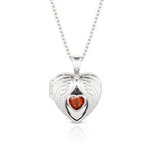 Jeulia Heart Wings Custom Birthstone Photo <b>Locket</b> Necklace in Sterling Silver - Product Image 2