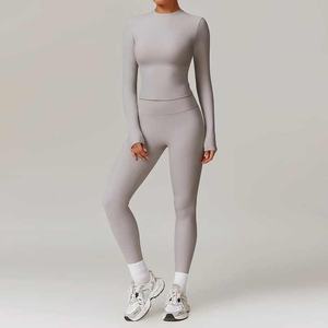 Vêtements de yoga de gymnastique pour femmes 2 pièces ensemble tricoté tenue décontracté respirant survêtement confortable lâche automne hiver hauts en plein air vêtements - Product Image 3