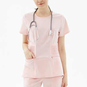 100% Premium Quality Customized Design Medical <b>Scrub</b> <b>Sets</b> O-Neck Short Sleeve Elastic Waist Woven Cotton-Polyester Uniform - Product Image 5