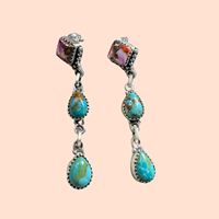 Carré rose Dhalia 925 boucle d'oreille en argent bohème boucle d'oreille en argent Novajo Vintage bijoux 925 boucle d'oreille en argent Sterling