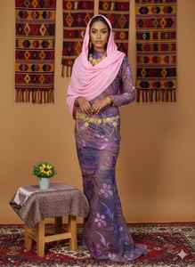 Tenue de luxe Couture somalienne Maqbal Ensemble en velours tissé Dirac Jacquard sergé slub Écologique Robe de poids moyen Filles Mariage - Product Image 3