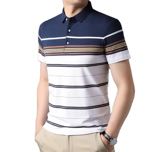 100% Cotton, Short Sleeve, Anti-wrinkle, Men's <b>T</b>-<b>shirts</b> Polo Men's Polo <b>Shirt</b> Casual Classic Striped with Turn Down <b>Collar</b> Oem - Product Image 3