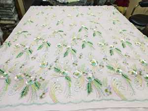 Luxury Eco-Friendly 3D Floral Embroidery Lace Fabric Hand <b>Beaded</b> Couture Bridal & Gown Material with Cross Style Pattern - Product Image 3