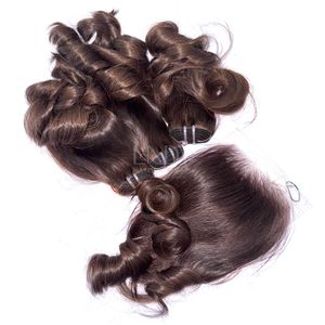 Paquetes de color marrón con punta ondulada de cabello crudo de alta calidad con cierre para hacer pelucas de cabello vietnamita real - Product Image 1