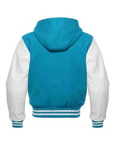 Chaqueta Varsity con Capucha para Mujer, Diseño Color Block, Mangas de Cuero Sintético Blanco, Abrigo de Invierno - Product Image 6