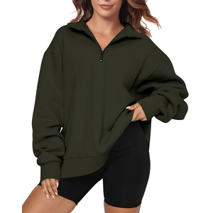 2025 Fashion <b>Long</b> Sleeve Pullover Solid Turn Down Collar Half Zip <b>Women</b> <b>Sweatshirt</b> Casual Half Zip <b>Sweatshirt</b> <b>Women</b> - Product Image 1