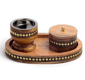Modern Stylish Wooden Sandalwood Incense <b>Burner</b> Set Antique Silver Metal Studs Arabic Style Bakhoor <b>Oud</b> Jar-Eco-Friendly - Product Image 2