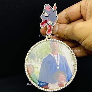 Pendentif personnalisé en argent sterling 925 avec moissanite VVS de couleur D, coupe ronde brillante, style hip-hop unisexe - Product Image 3