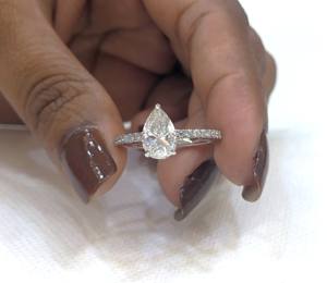 Solid 14k White Gold Luxury Jewelry, 1 Ct Pear Cut Lab Grown Diamond Hidden Halo Wedding Ring For Women's, White Gold Jewelry - Product Image 4