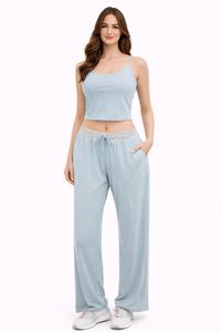 Set coordinato con gilet sportivo, pantaloni larghi a gamba dritta, lunghezza alla caviglia, coulisse regolabile, ad asciugatura rapida - Product Image 4