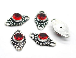 Antique Argent Plaqué Grenat Rouge Pierres Précieuses Double Boucle Connecteur 20X11mm NC47 Fabrication de Bijoux Charme Résultats Lot - Product Image 3