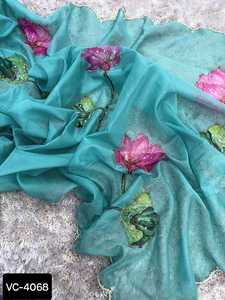 Dernière nouvelle belle fantaisie imprimé Designer femmes portent des saris fabricant indien et prix de gros Organza Saree - Product Image 5