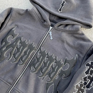 Manufacturer High Quality New Design Cross Zipper Puff Print French Terry 500 GSM Custom Zip Up <b>Hoodie</b> Tracksuit Set For <b>Men</b> - Product Image 3