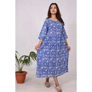 Femmes Boho Style doux coton indien été plage tunique main bloc imprimé ethnique fête porter pour printemps automne hiver naturel - Product Image 2