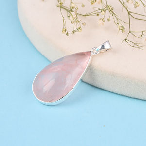 จี้เงินแท้ 925 พร้อมจี้เครื่องประดับและเสน่ห์อัญมณีโรสควอตซ์ธรรมชาติ - Product Image 2