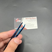 Pince à épiler professionnelle en acier inoxydable bleu plasma, à pointe inclinée carrée et affûtée, pour sourcils, avec logo personnalisé, écologique