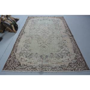 Alfombra turca Vintage de 5,5x8,9 pies, verde y tejido plano Beige, alfombra para sala de estar, Material de lana con respaldo de látex, patrón de retazos - Product Image 1