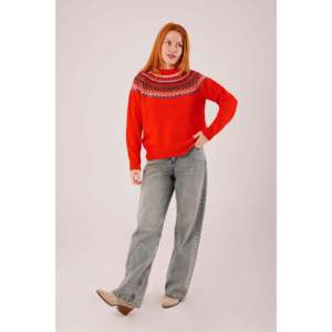Suéter Rojo de Punto con Cuello Redondo y Estampado Étnico, Estilo Casual, Venta al Por Mayor - Product Image 3