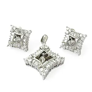 Classic Silver Diamond Pendant & Earrings <b>Set</b> with Zircon Gold Rose Gold & Platinum Plating <b>for</b> <b>Women</b> Party Gift <b>Jewelry</b> - Product Image 2