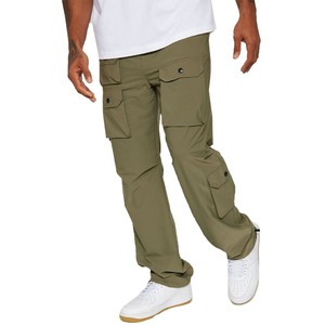 กางเกงคาร์โก้ทรงบานผ้าไนลอนสีเขียวมะกอกสำหรับผู้ชาย ระบายอากาศได้ดี พร้อมโลโก้และดีไซน์แบบกำหนดเอง กางเกงคาร์โก้สำหรับเด็กผู้ชาย - Product Image 1