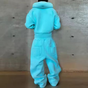 Ropa de calle personalizada con cremallera y sudadera recortada para hombre, pantalones de chándal de dos piezas de gran tamaño y conjunto de Sudadera con capucha, chándales de algodón y poliéster para hombre - Product Image 3