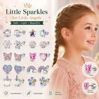 Pendientes de Acero 316L con Cristales de Colores, Diseño de Corazón, Mariposa, Arcoíris, Unicornio y Flor, Joyería para Piercing de Cartílago, Venta al Por Mayor