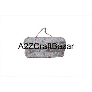 Pochette de toilette en coton 100 % pur imprimé à la main pour femmes, pochette cosmétique de mariée, pochette à maquillage imprimée à la main pour les mariages - Product Image 1