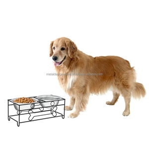 Bols surélevés Double Diner Mid Bone Design Stand Fil de fer Noir Acier inoxydable pour chats et chiens Alimentation des animaux domestiques - Product Image 3