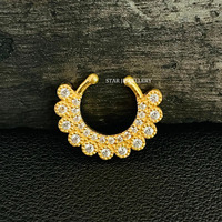 Cincin Hidung Septum Wanita Mewah Kristen Berlapis Emas Kuning/Rose 14K dengan Berlian Alami dan Hiasan Miligrain, Hadiah