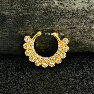 14K Solid Yellow/<b>Rose</b> <b>Gold</b> Bezel Set Natural Diamond Miligrain Luxury Septum <b>Nose</b> <b>Ring</b> Gift - Product Image 3