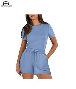 Ensemble décontracté à manches courtes printemps et été pour femmes, T-shirt à manches courtes, pantalon amincissant à taille haute à jambes larges ensemble deux pièces - Product Image 2