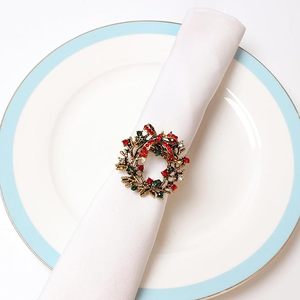 Vintage Metal Christmas <b>Wreath</b> Napkin <b>Ring</b> for Holiday Party Dinner Table Decorate - Product Image 2
