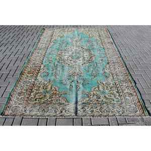 Grand tapis turc de 6x8,8 pieds, tapis vintage, tapis à bordures bleues - Product Image 1