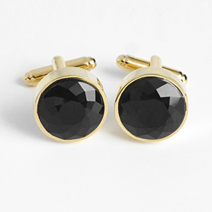 Boutons de manchette de luxe pour homme [Collection Tinh Vu] plaqués or 18 carats - Pierre précieuse météorite noire facettée Fengshui (MSDADEG005) - Product Image 1
