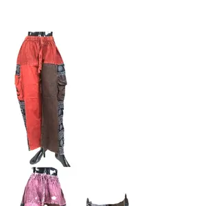 Pantalon Cargo en coton thaïlandais Bleach Stone Wash Multi Color Floral Printed Regular Fit Free Size Summer Unisex - Product Image 1