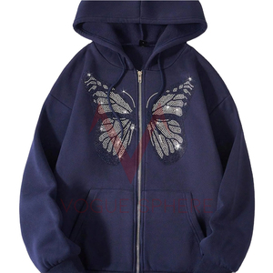 Algodón mezclado bajo MOQ manga completa cómodo algodón Rhinestone Sudadera con capucha nueva moda High Street invierno Rhinestone sudaderas con capucha - Product Image 1