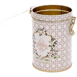 Caja de almacenamiento decorativa Rosy 1.1L Ø 105x150mm redonda de metal con cierre de alambre y tapa transparente - Product Image 1