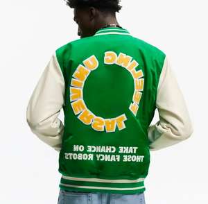 Veste coupe-vent à séchage rapide en toile patchwork personnalisée, avec broderies en strass, style vintage, lettreman, baseball, bomber - Product Image 2