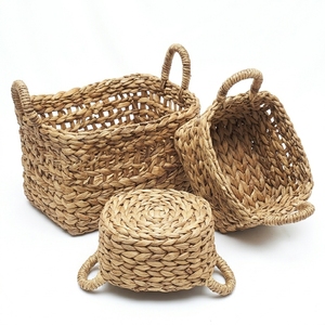 Natural Banana Bark <b>Storage</b> <b>Basket</b> Set <b>Rectangular</b> Open Grid Arch Handle Tabletop Organizer Bin Setup Pure Art Room Decor Craft - Product Image 1