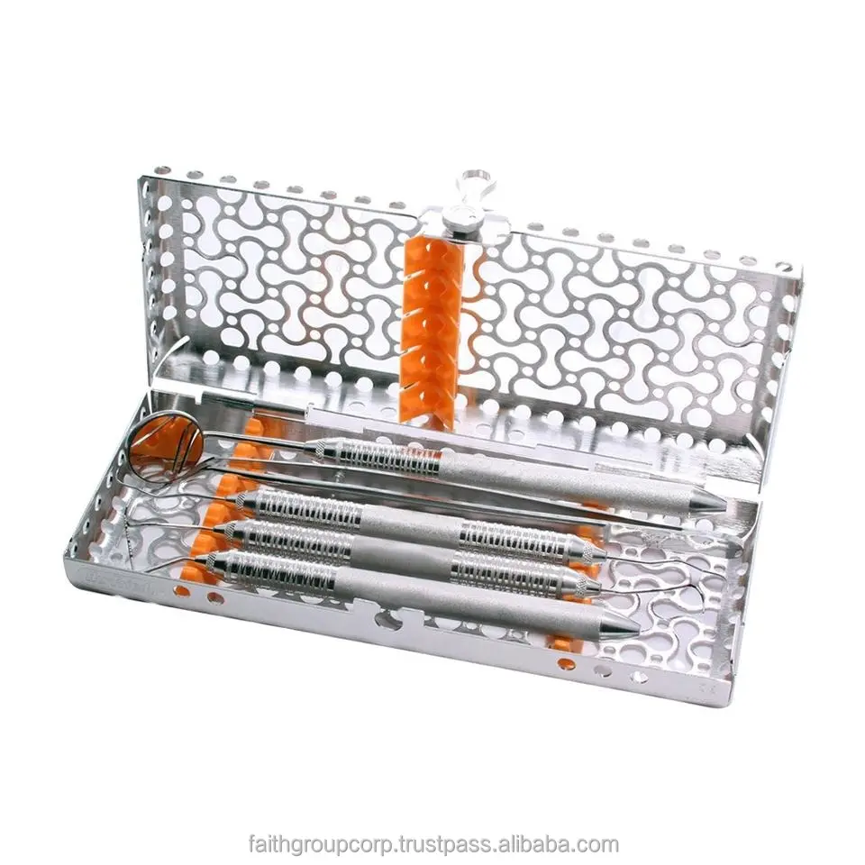 Hu friedy chỉnh nha khử trùng Cassette với Scaler chẩn đoán đầu dò gương Tweezer Set dụng cụ nha khoa nha sĩ Kit