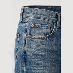 Jeans en denim pour homme de qualité supérieure, coupe décontractée, patchwork vintage, taille mi-haute, coupe droite, bouton, pantalon d'hiver, effet usé moyen - Product Image 5