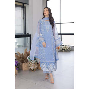 Conjunto de Traje Bordado de Organza de 3 Piezas para Mujer AZURE-4639, Incluye Dupatta Bordado y Pantalones Bordados - Product Image 2