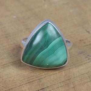 Bague élégante en forme de trillion de pierres précieuses malachite en argent sterling 925 bijoux fins verts pour les mariages cadeau parfait - Product Image 4