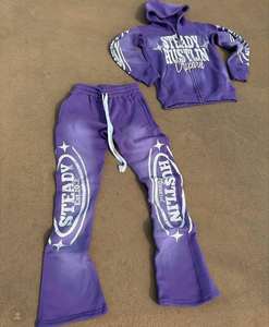 Conjunto Deportivo de 2 Piezas para Hombre, Conjunto Deportivo Informal para Mujer, Pantalones Deportivos Unisex de Algodón Lavado al Ácido Personalizados y Sudadera con Capucha y Cremallera - Product Image 2